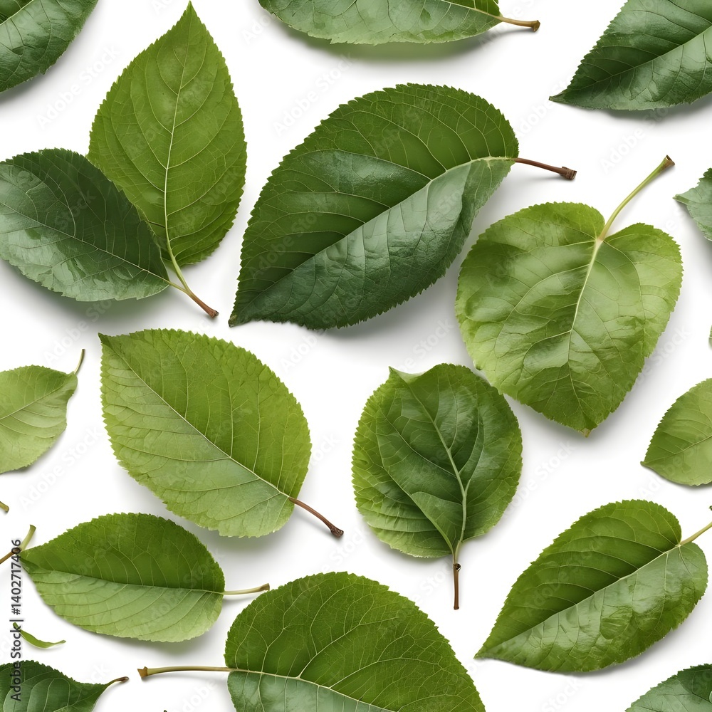 Fototapeta premium Green Leaves Pattern on White Background