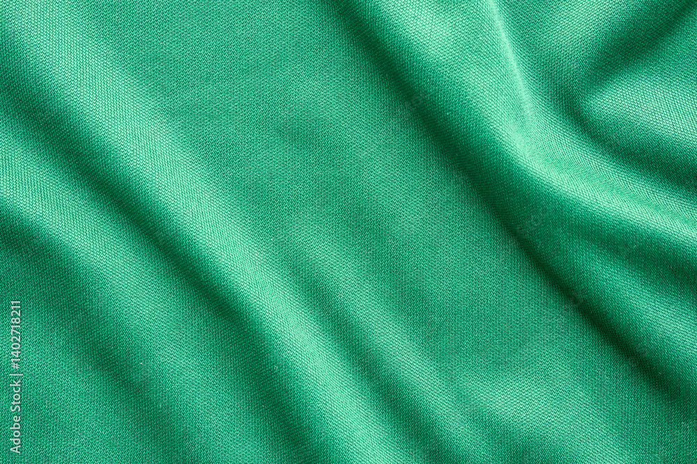 Fototapeta premium Green sports clothing fabric football shirt jersey texture close up