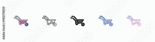 Wheelbarrow icons set in different style vector stock 