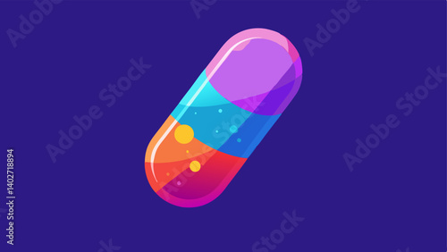 Supplement Capsules A semitransparent capsule design floating in a gradient background showcasing a blend of colorful powders and microchips inside emphasizing advanced