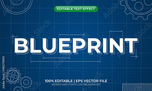Blueprint text effect. Sketch paper blueprint text effect. Engineering and architectural text style. Editable text effect