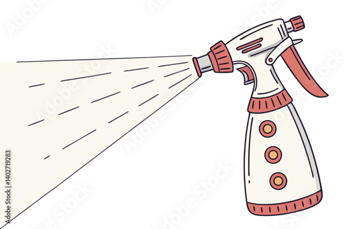 Sprayer bottle outline with water coming out of the nozzle, modern illustration for cleaning purposes