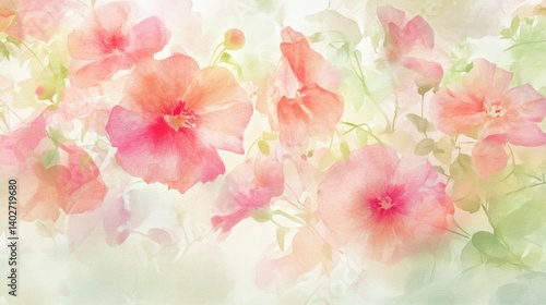 Soft watercolor flowers in pastel hues, evoking gentle beauty and serenity.