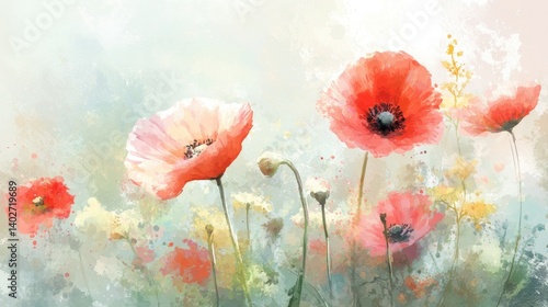Soft watercolor flowers in pastel hues, evoking gentle beauty and serenity.