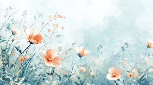 Soft watercolor flowers in pastel hues, evoking gentle beauty and serenity.