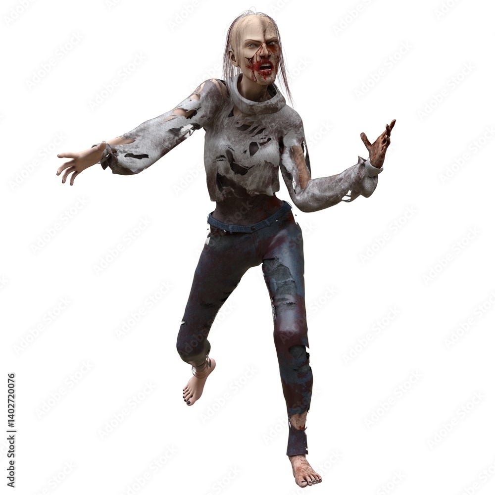 Zombie girl isolated white background 3d illustration Zombie girl isolated white background 3d illustration