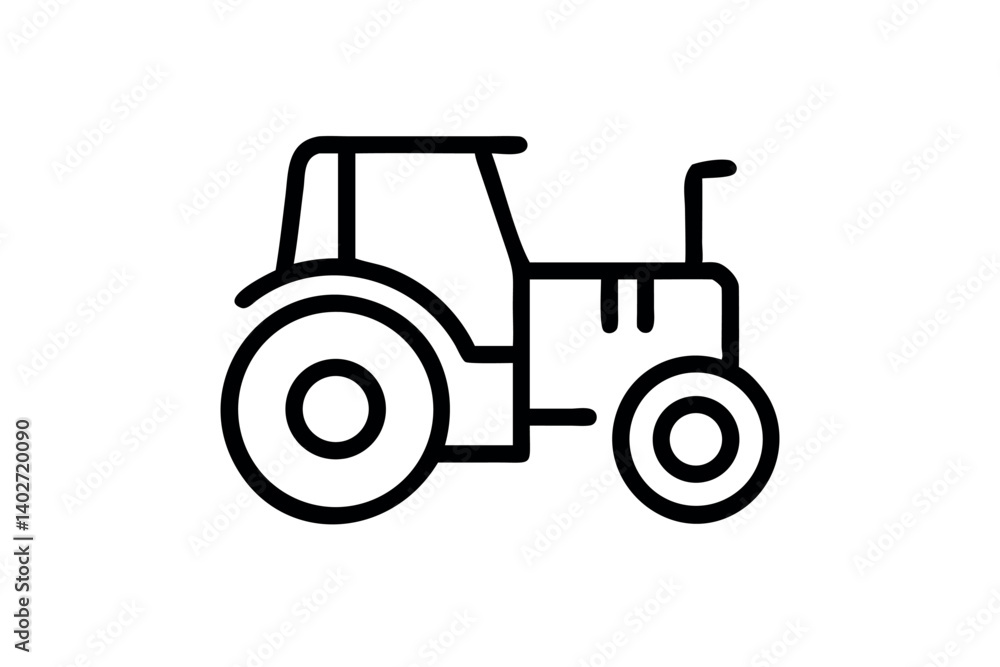 Simple line illustration of a tractor in black and white, depicting agricultural machinery in a minimalist design Simple line illustration of a tractor in black and white, depicting agricultural machinery in a minimalist design