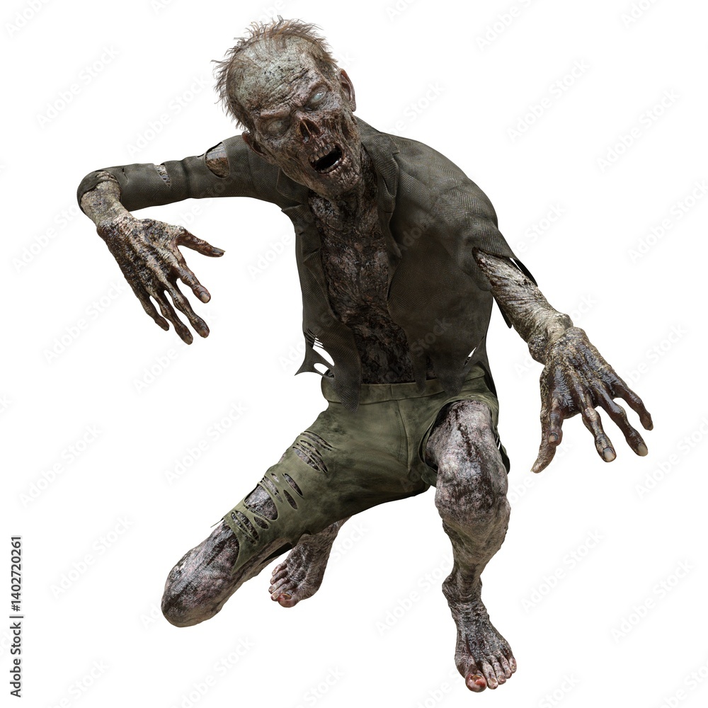 Zombie male isolated white background 3d illustration Zombie male isolated white background 3d illustration