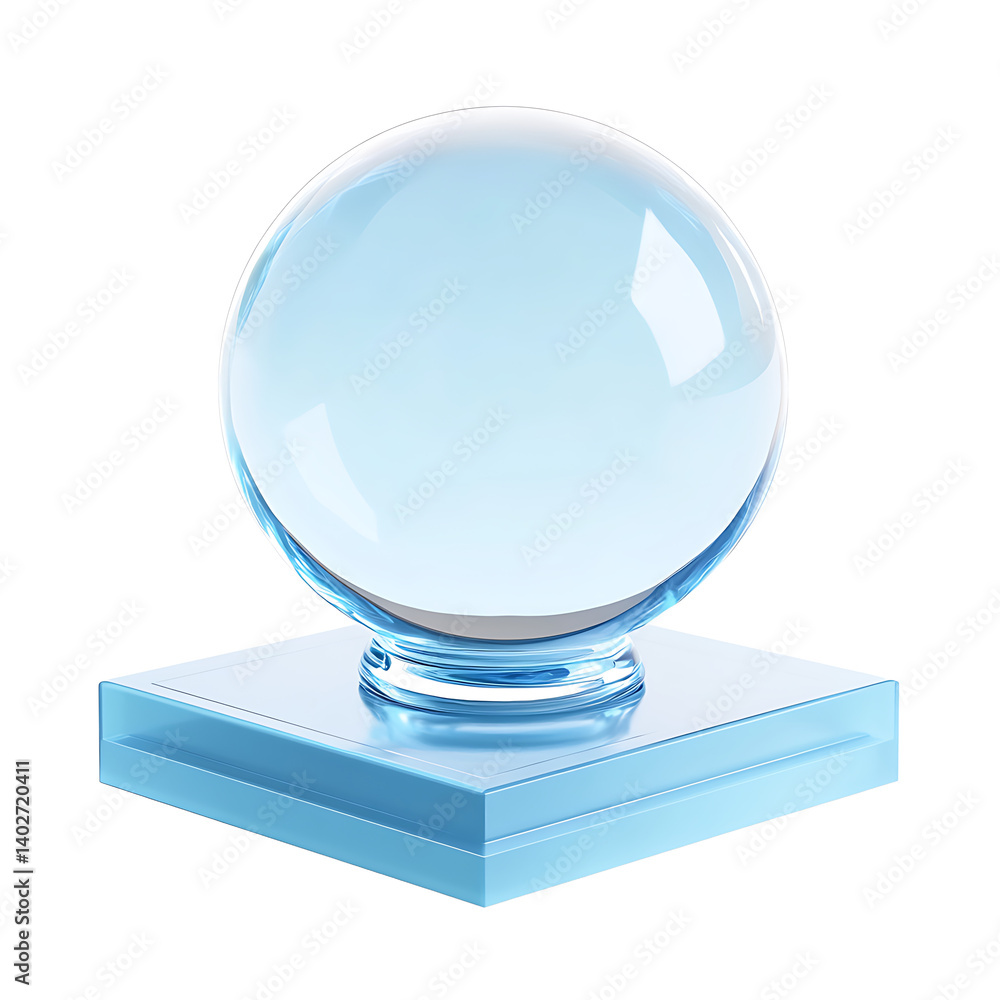 Crystal Ball with a Square Ice Pedestal on Black Background Shiny, Spherical, Transparent, Design Element Crystal Ball with a Square Ice Pedestal on Black Background Shiny, Spherical, Transparent, Design Element