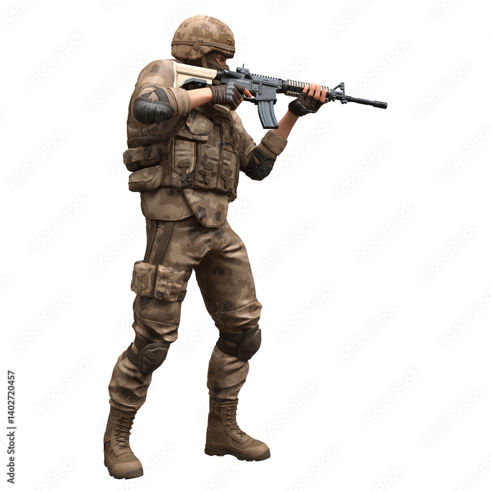 Soldier with a machine gun isolated white background 3d illustration Soldier with a machine gun isolated white background 3d illustration