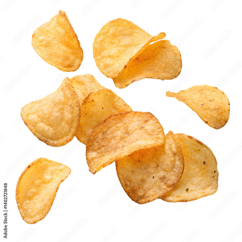 floating potato chips isolated on transparent background, PNG file floating potato chips isolated on transparent background, PNG file
