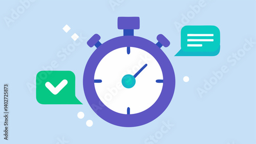 Time Efficiency A visual emphasizing speed with a stopwatch icon and quick result notifications emerging from the device.