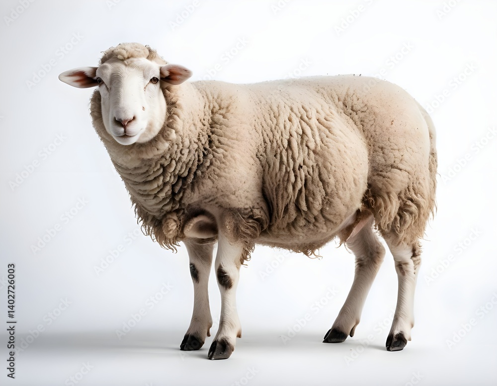 Fototapeta premium Single Sheep Standing Against White Background