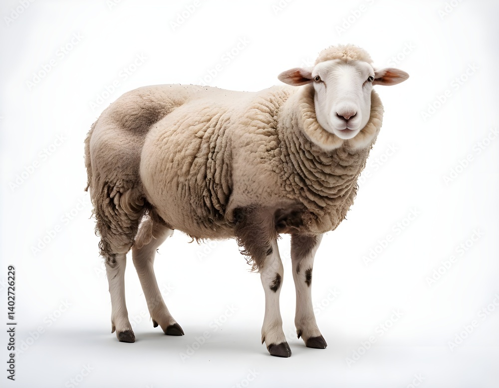 Fototapeta premium Single Sheep Standing on White Background