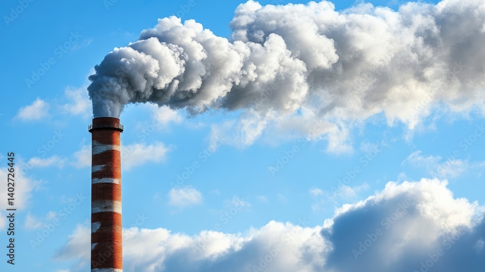Industrial Chimney with Smoke Against a Cloudy Sky Industrial Chimney with Smoke Against a Cloudy Sky