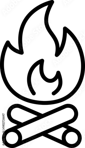 Campfire icon for outdoor adventure and camping - Editable Stroke SVG, fully scalable.