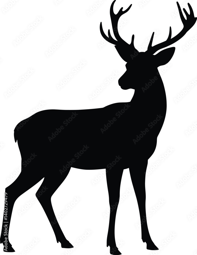 Fototapeta premium Black Deer Silhouette Icon, Full-Body Wildlife Illustration