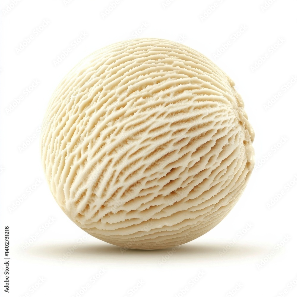A creamy smooth scoop of vanilla ice cream with a soft, textured surface, isolated white background A creamy smooth scoop of vanilla ice cream with a soft, textured surface, isolated white background