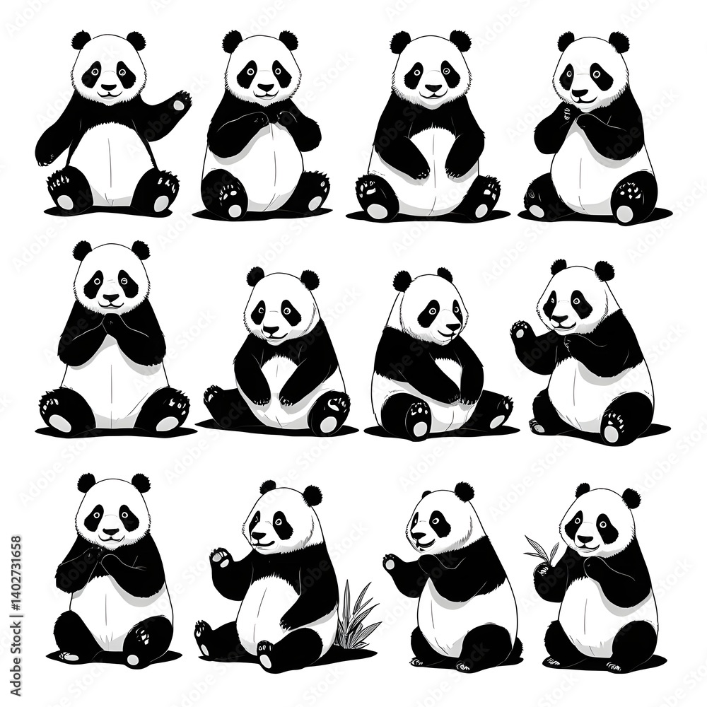 Naklejka premium Adorable Panda Bear Poses Collection
