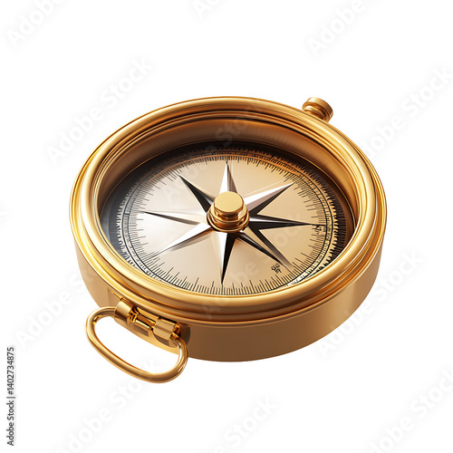 Exquisite Golden Compass, Navigation Tool for Exploration and Adventure, High Resolution and Detail, Isolated on Black Background