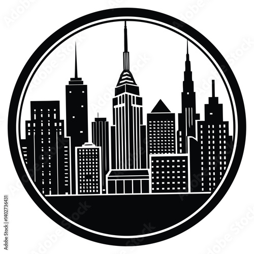 Black and White Skyline Silhouette: New York Cityscape Vector Illustration, Urban Architecture, Building Outlines, City Design