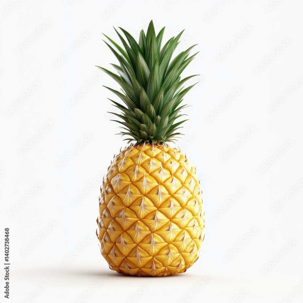 A fresh and juicy slice of pineapple with a yellow gold flesh, vibrant and slightly tangy, isolated white background A fresh and juicy slice of pineapple with a yellow gold flesh, vibrant and slightly tangy, isolated white background