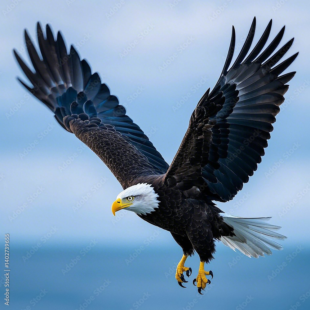 Obraz premium Bald eagle in flight image, AI Generator.