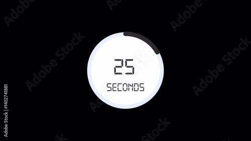 30 seconds countdown timer on transparent background, countdown timer from 30 to 0 with alpha channel.	
