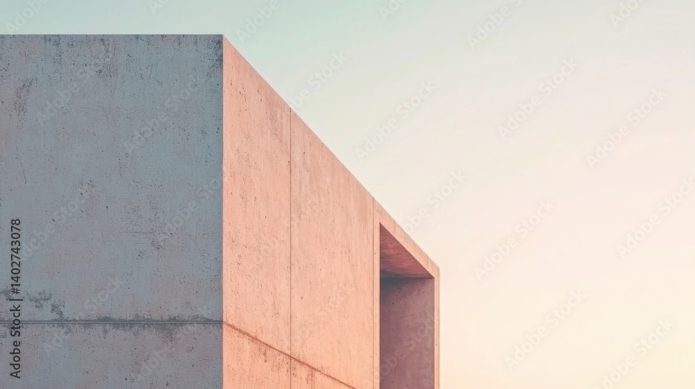 A concrete building with a large rectangular opening. A concrete building with a large rectangular opening.