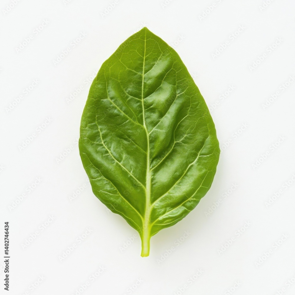 Obraz premium A fresh green lettuce leaf with a crisp texture and vibrant color, isolated white background, hyperrealism art style