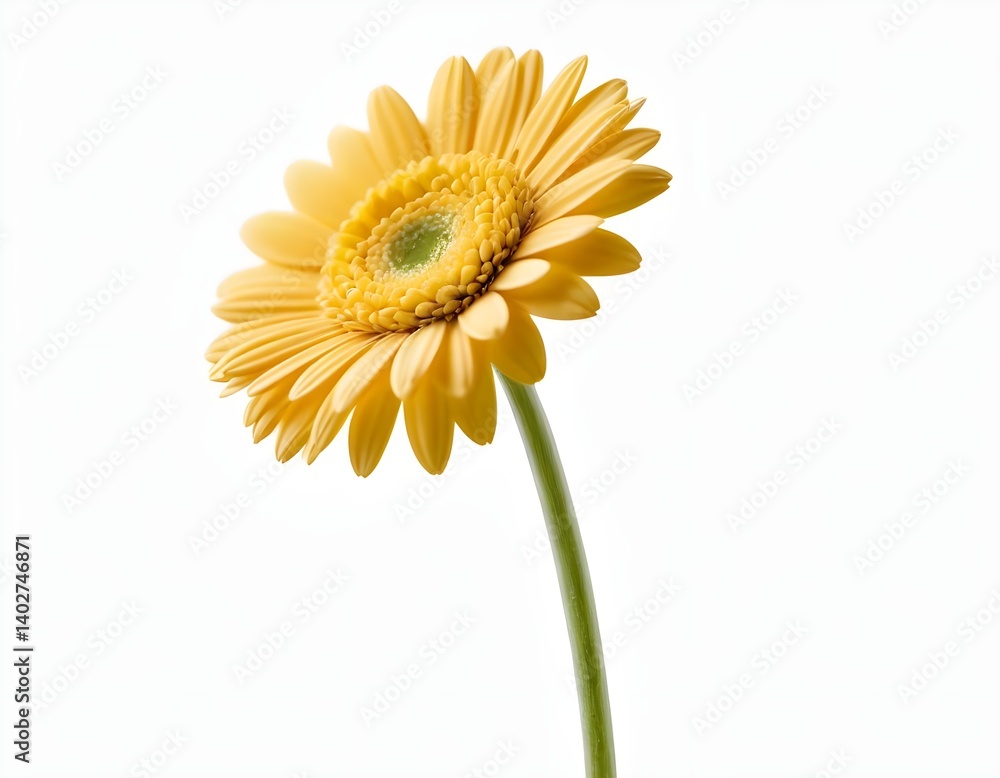 Naklejka premium Single Yellow Gerbera Daisy on White Background