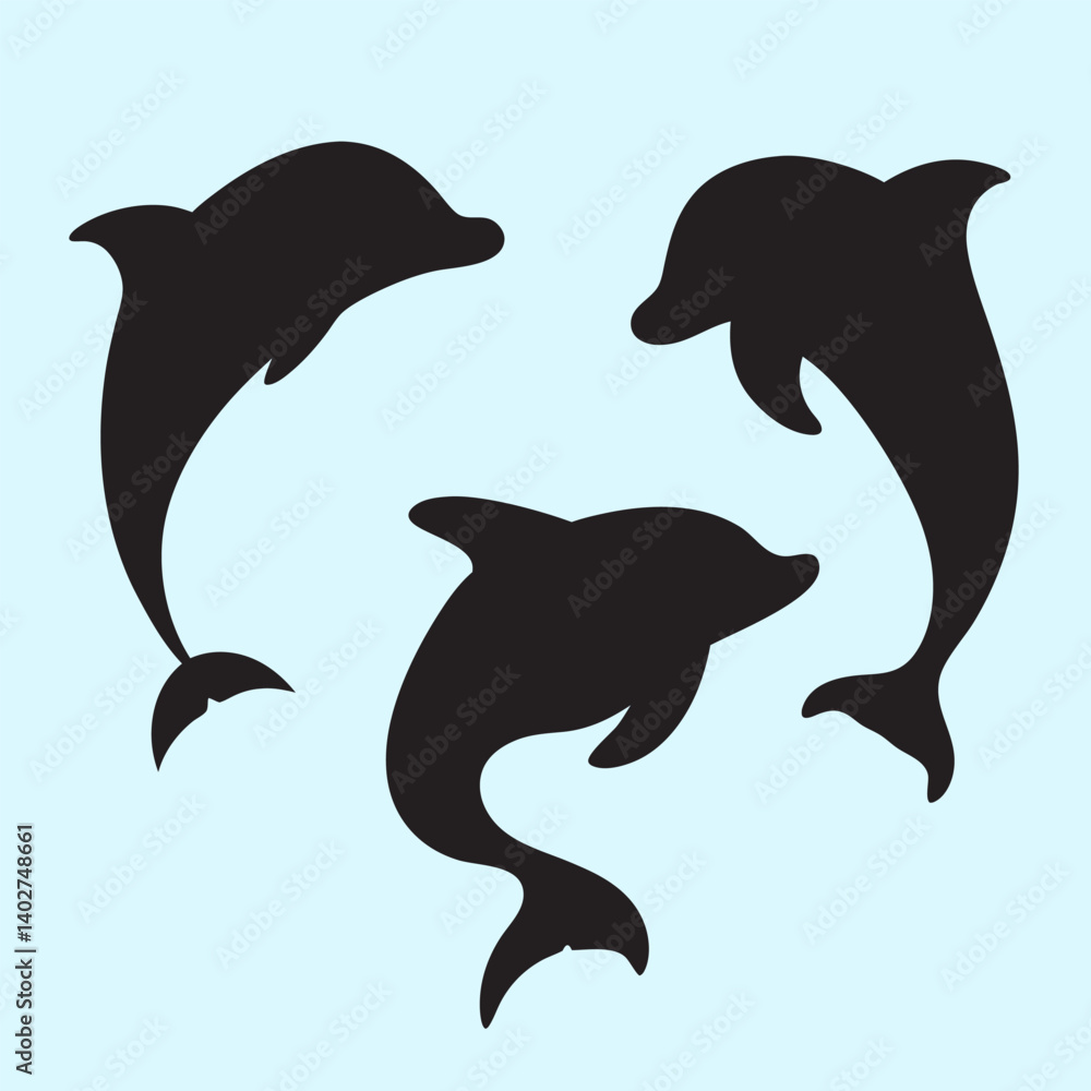 Fototapeta premium Dolphin Silhouette Vector Set Minimal Collection.