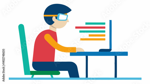 Posture Correction A person sitting at a desk with AR glasses providing visual cues on how to adjust their posture marked by colored lines along the spine.
