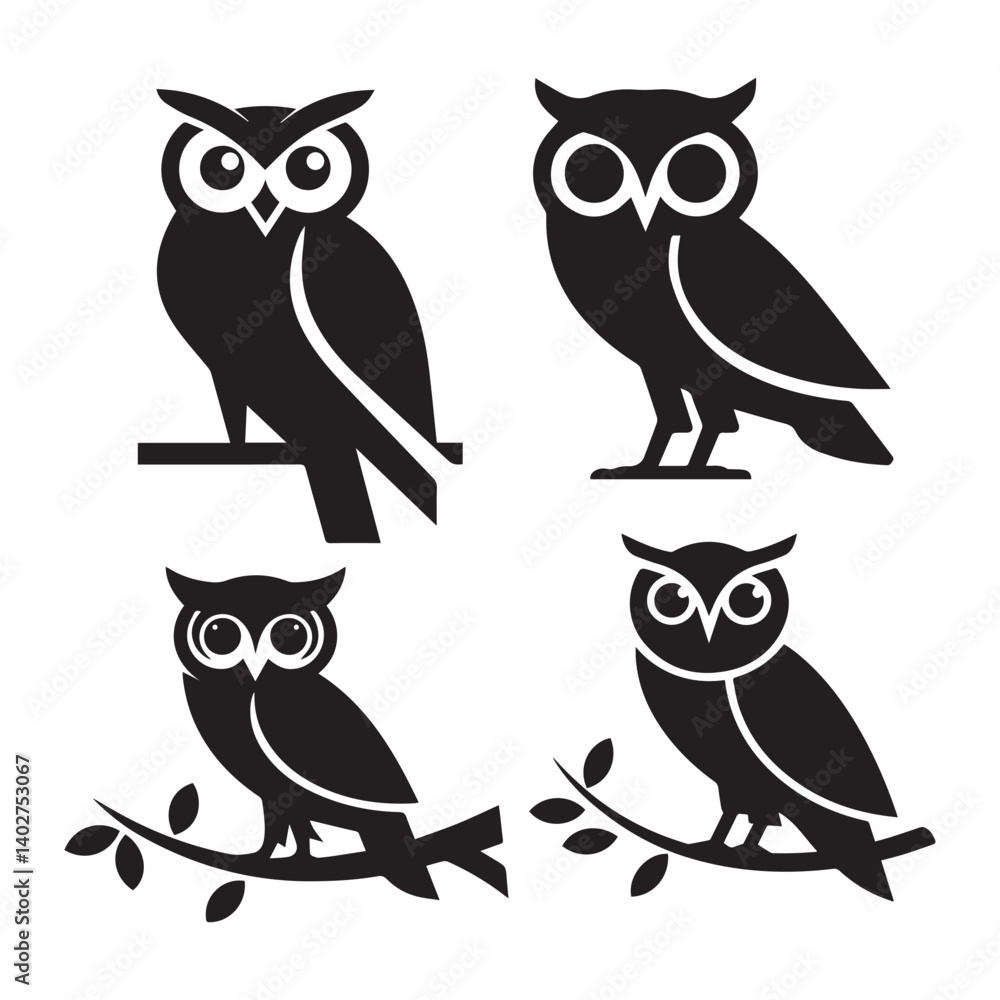 Fototapeta premium set of owls sitting on branch