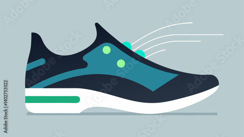 Shoe with Sensors A side view of a sleek sneaker design featuring visible sensors embedded in the sole indicating advanced technology for gait analysis.