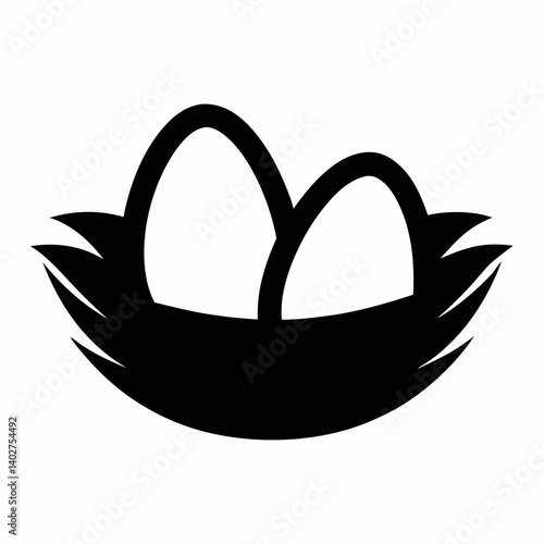 Black Silhouette Of Nest With Eggs For Spring Or Easter Designs
