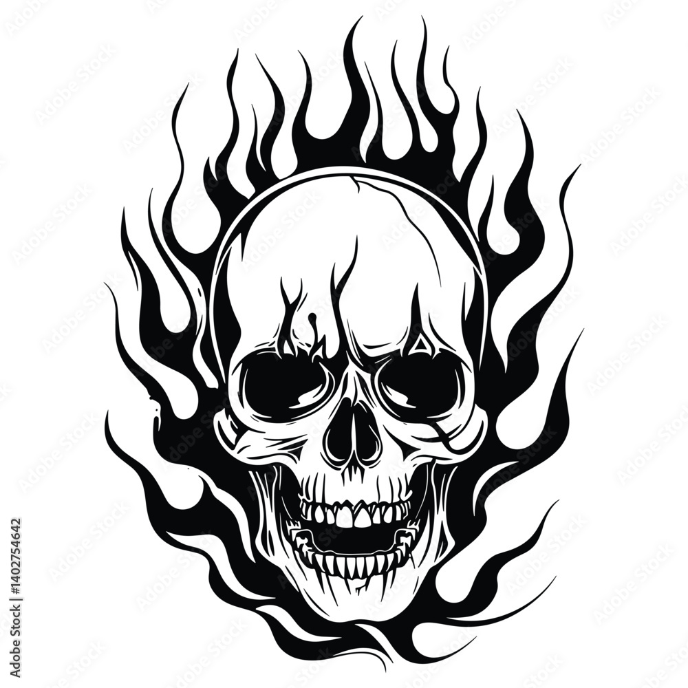 Flaming Skull with Crossbones Illustration Flaming Skull with Crossbones Illustration
