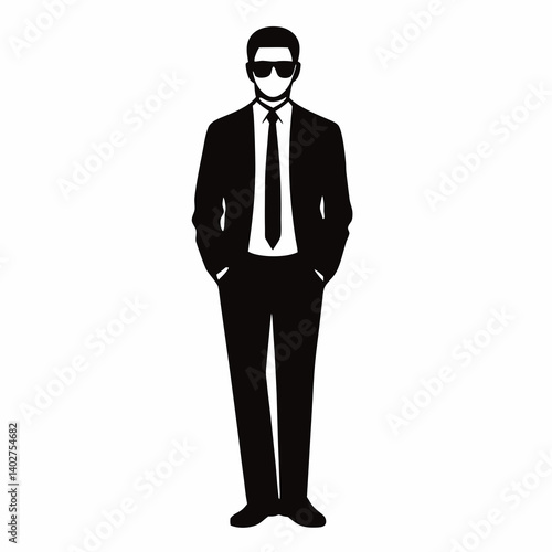 Silhouette Of A Man In Suit Wearing Sunglasses Business Concept Design