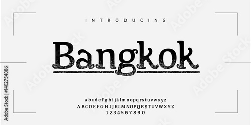 Bangkok font is The calligraphy Thai alphabet is the word Bangkok in the form of the English alphabet. letters that match East Asian, Southeast Asian, Tagalok or Thai styles. Vector illustration
