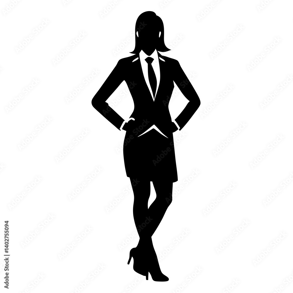 Fototapeta premium Confident Businesswoman Silhouette In Suit With Hands On Hips Isolated