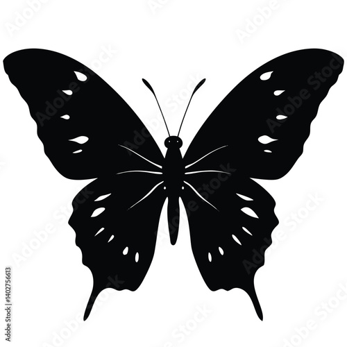 Black Butterfly Silhouette Icon, Simple Minimalist Insect Vector Illustration for Logo, Tattoo and Nature Design