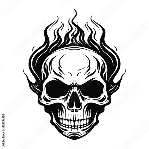 Skull and crossbones vector art illustration of a scary human head, a symbol of death and danger