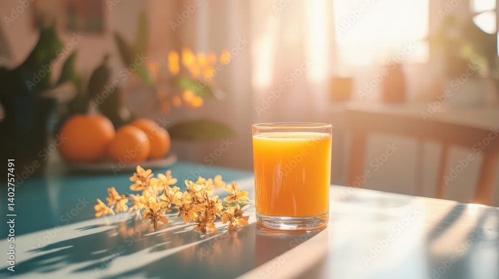 Glass of Fresh Orange Juice on Table – Refreshing Citrus Drink in Natural Light, Healthy & Inviting Glass of Fresh Orange Juice on Table – Refreshing Citrus Drink in Natural Light, Healthy & Inviting