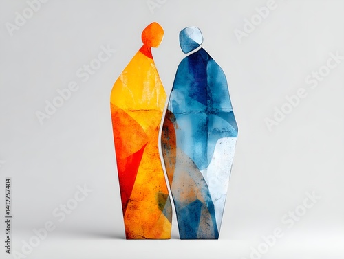 Symbolic art of two inseparable friends, showcasing love and loyalty through contrasting colors and shapes