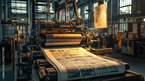 Printing Press Rolling Out Newspapers in Old Industrial Facility