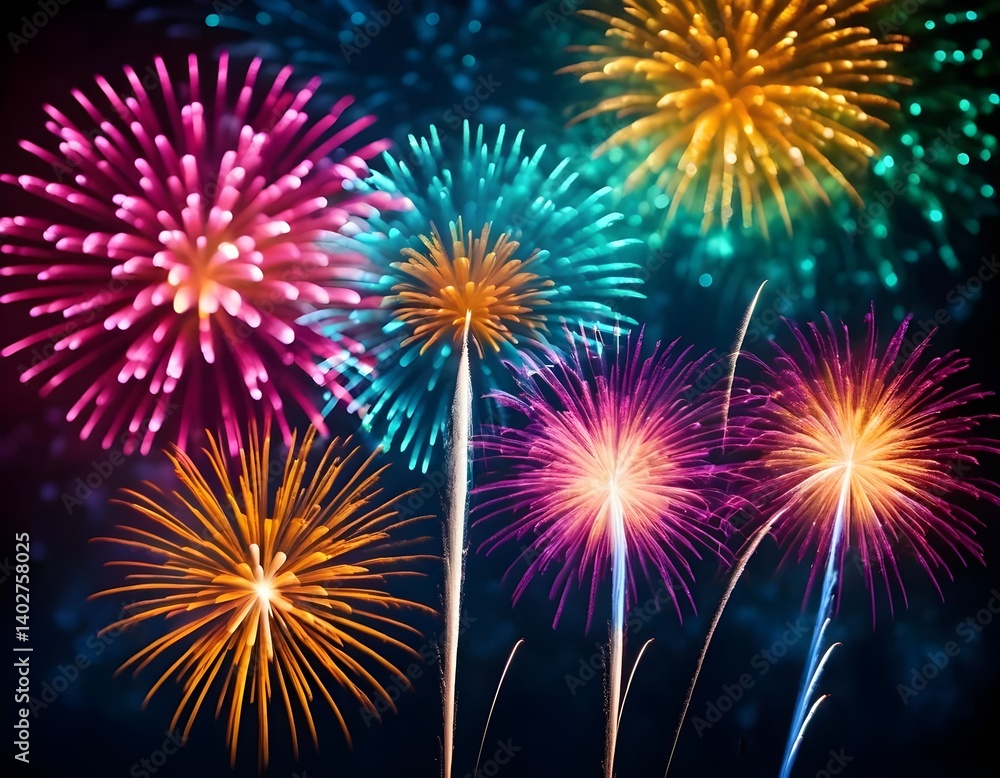 Naklejka premium Colorful Fireworks Display at Night