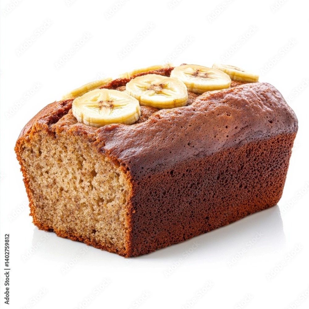 A freshly baked banana bread with a golden brown crust, soft, moist crumb A freshly baked banana bread with a golden brown crust, soft, moist crumb