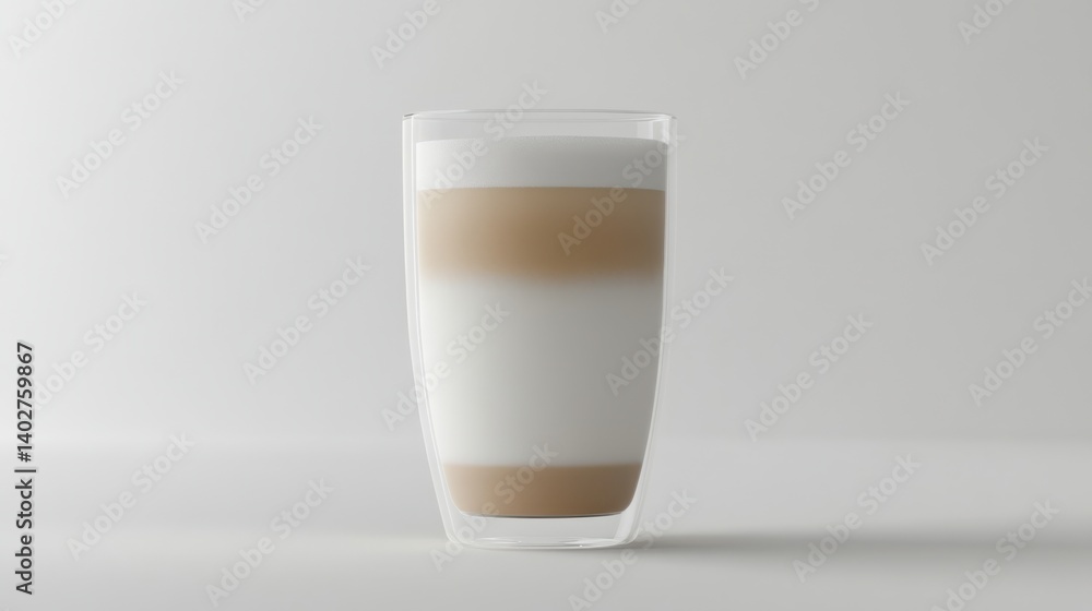 Creamy Layered Latte in Transparent Glass on Minimalist Background with Soft Natural Lighting Creamy Layered Latte in Transparent Glass on Minimalist Background with Soft Natural Lighting