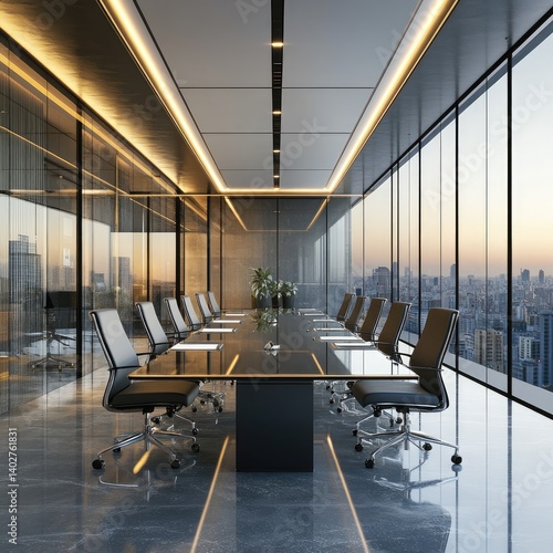 Obraz na płótnie Modern, sleek conference room with city views w salonie