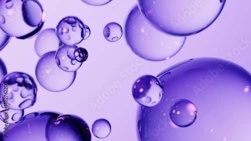 Floating transparent purple bubbles background, 3d rendering.